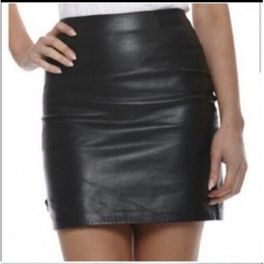 Hugo Buscati Skirt Black Leather Mini Skirt Side Splits Vintage Size 2